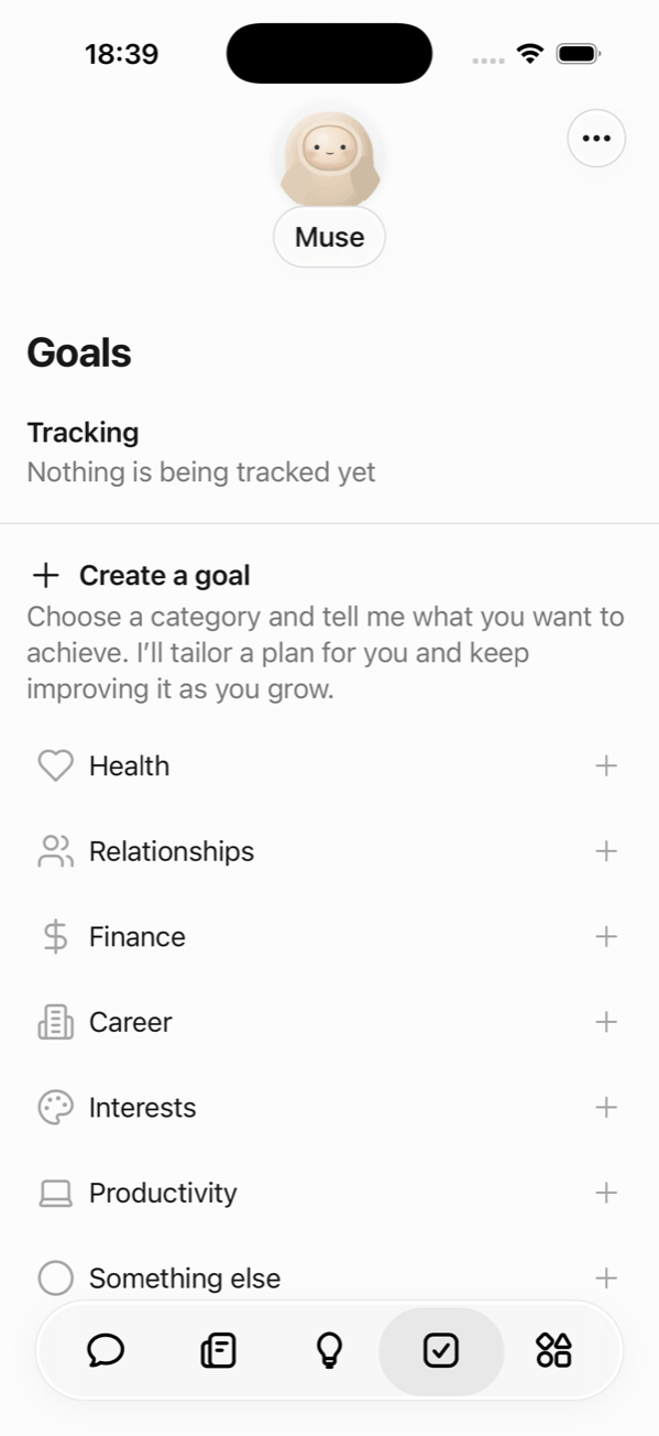 Goals with categories to start a new goal